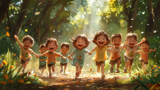 father took the children to participate in outdoor activities cartoon