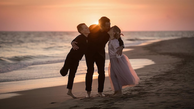 father with son and daughter walk at sunset Jpg Image Generated With AI