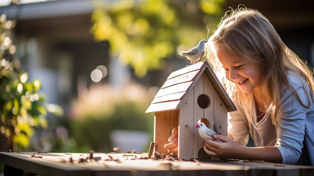 Fatherdaughter bonding time over a creative DIY birdhouse project in the backyard