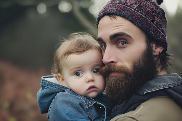 Fatherly Bearded man with child Generate ai