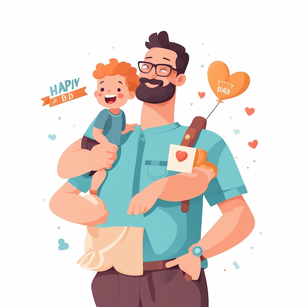 Photo fathers and child international fathers day flat illustration with white background