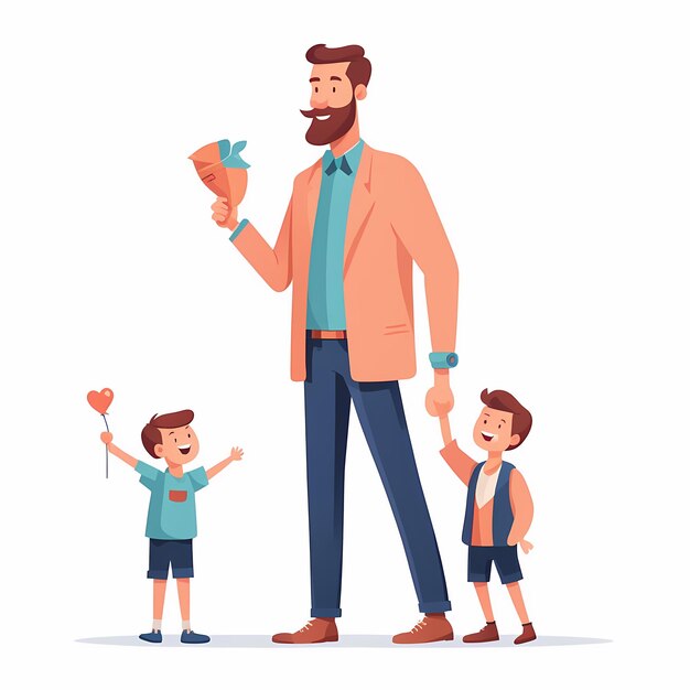 Photo fathers and child international fathers day flat illustration with white background