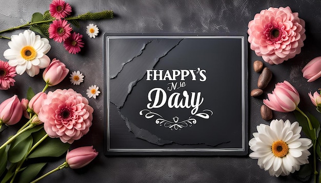 Fathers day background with flowers and slate