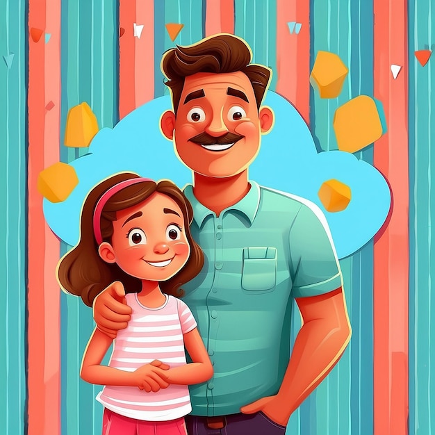 Fathers Day greeting card template with father and daughter background