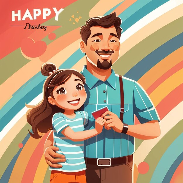 Photo fathers day greeting card template with father and daughter background