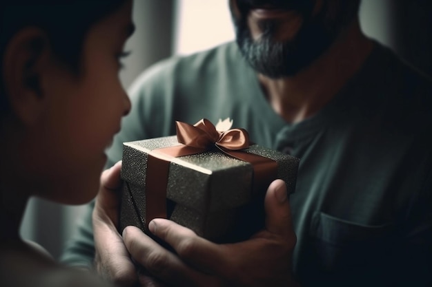 Fathers Day A man giving a gift to a boy