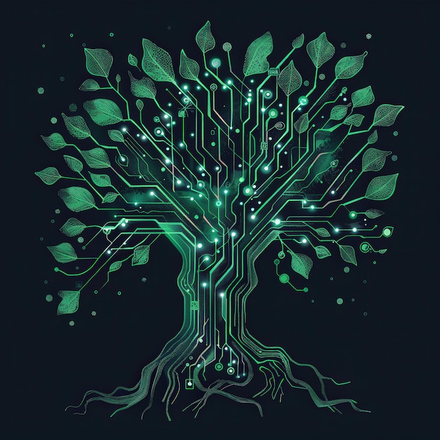 Photo fathers day tshirt logo digital tree with circuit branches and quantum gates