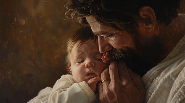 A Fathers Gentle Touch Wiping Away Tears from His Baby