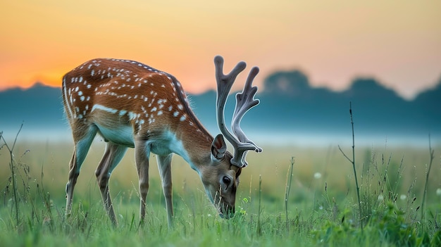 A Fawn Grazes in the Golden Hour