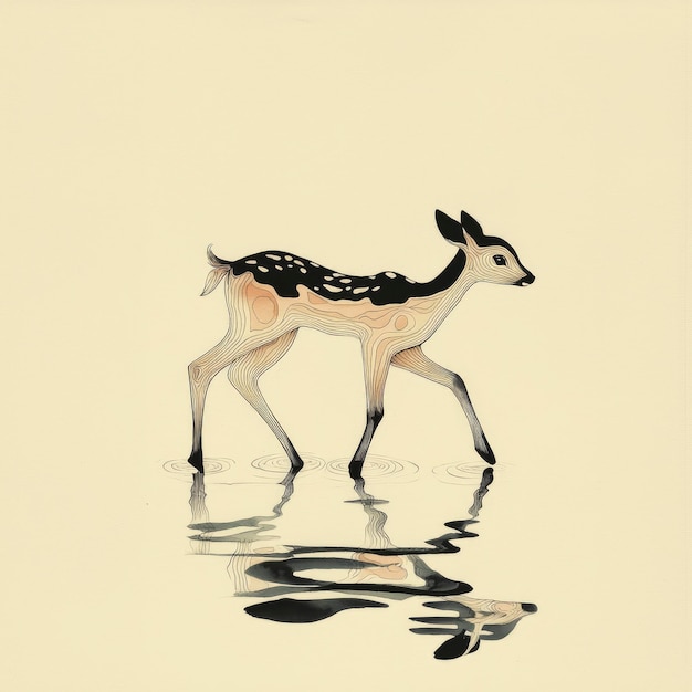 Photo fawn reflection in water