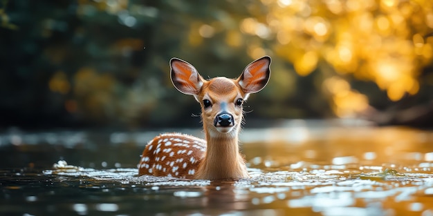 Photo fawn swimming in a river