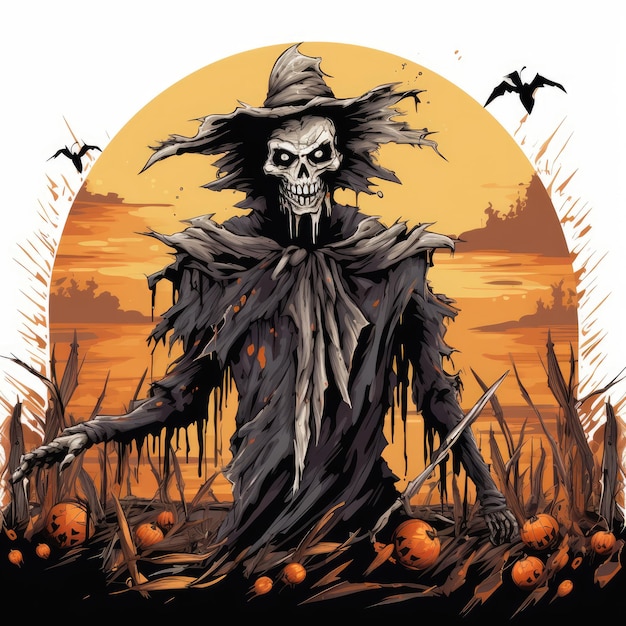 Fear Under Harvest Moon SpineChilling Scarecrow in Halloween Cornfield Exquisite Vector Horror A