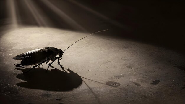 Fear Incarnate A Lone Cockroach Casting an Ominous Shadow in the Dead of Night