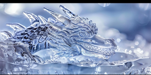 Photo fearsome dragon emerging from ice