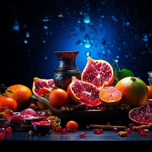 Photo feast of cultures exploring middle east celebrations in a tapestry of flavors yalda night