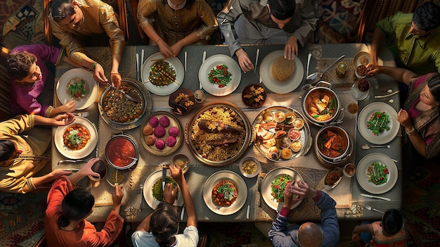 Feast of Sacrifice Family Gathering Around a Laden Table