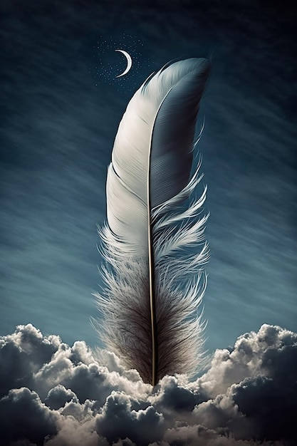 A feather is on the sky and the word feather is on it