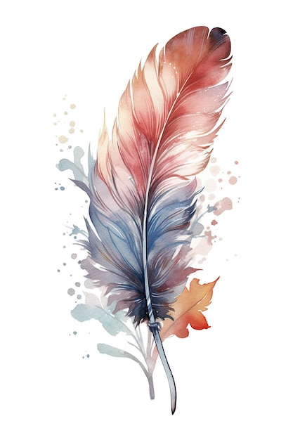 Feather watercolor clipart cute isolated on white background with Generative AI Technology