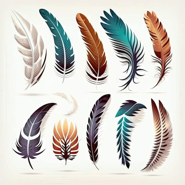 Feather wings icons set white background