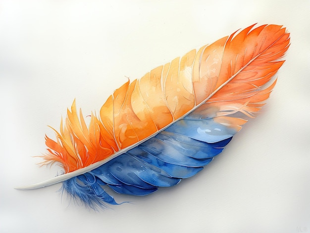 a feather with orange and yellow feathers on a white background