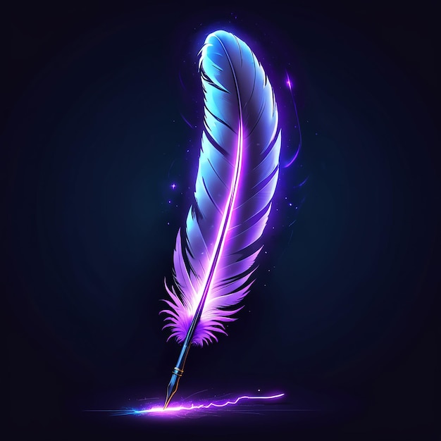 a feather with purple and blue colors and a purple background