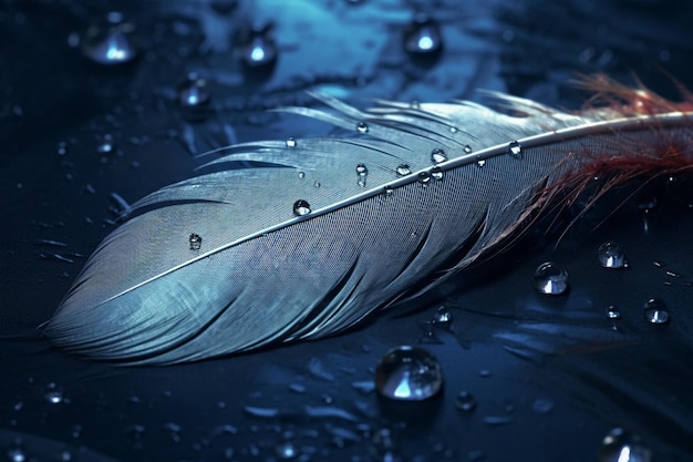 Photo a feather with water drops on it