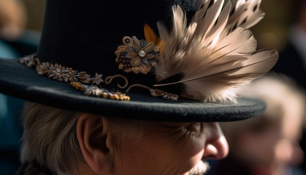 Feathered cowboy hat elegance in traditional clothing generated by AI