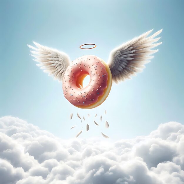 Feathered Wing Donut Glides Through Bright Skies a Whimsical Flight Among the Clouds