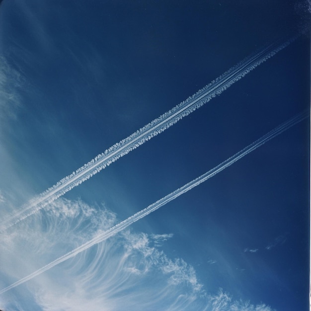 Photo featherlike contrails from passing airplanes