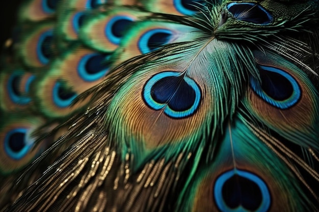 Feathers of a peacock at close