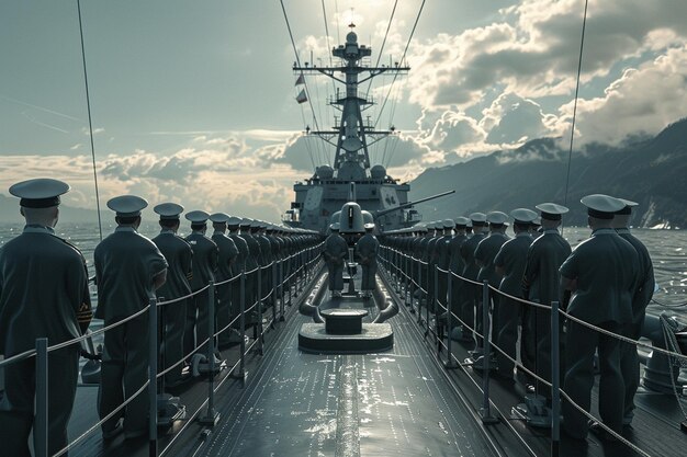 Photo feature a memorial day service aboard a naval ship