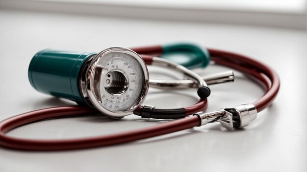 Feature a stethoscope in a highkey composition against a completely white background emphasizing i