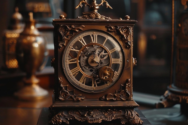 Feature a vintage mechanical alarm clock with wind generative ai