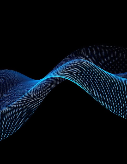 Photo featuring abstract blue wave of dots and lines on dark background ideal for digital technology desi