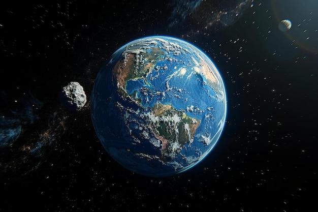 Featuring a asteroid near earth earth and asteroid in the center of frame animation style earth i