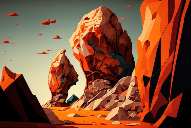 Featuring a backdrop image of a rock formation that is orange and abstract