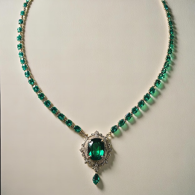 Featuring An emerald necklace on a clean white background