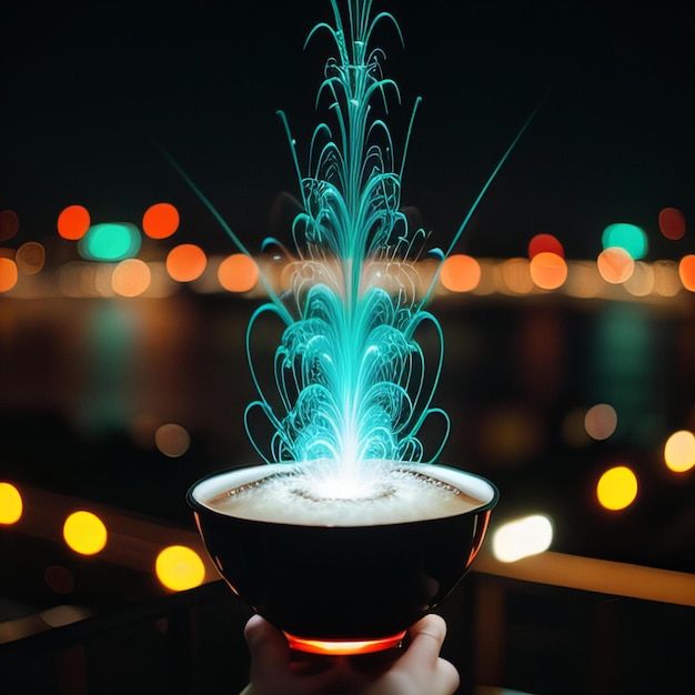 Photo featuring fluid art with a vibrant city lights