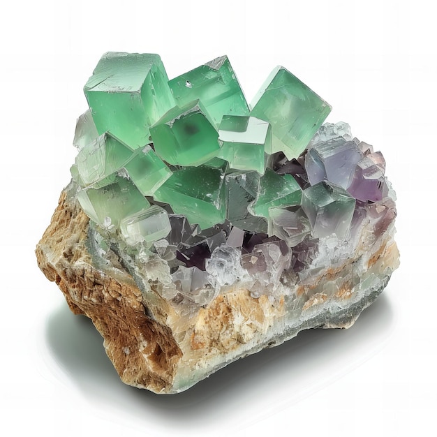 Featuring a fluorite crystal isolated on white background high quality high resolution