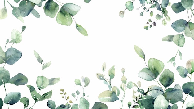 Featuring green eucalyptus leaves and meadow plants on a watercolor card