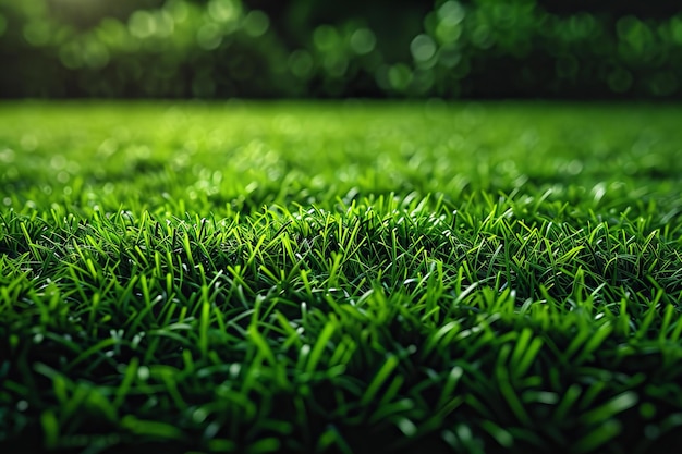 Featuring a green grass texture background top view of green soccer field or golf course with short