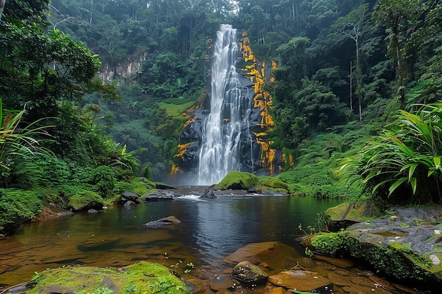 Featuring a the majestic waterfall preset in the amazon rainforest south america the cascading wat