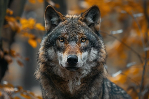 Featuring a male grey wolf is standing near some woods high quality high resolution