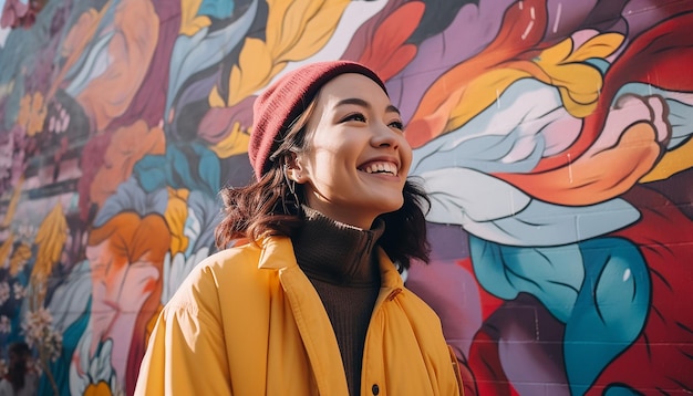 Featuring a photo story of a happy woman participating in a mural project for Womens Day