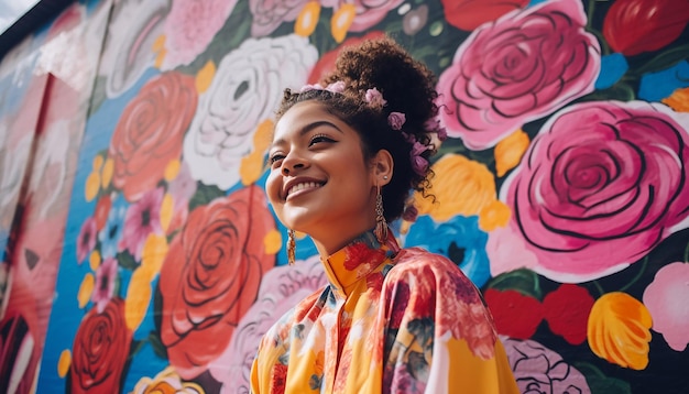 Featuring a photo story of a happy woman participating in a mural project for Womens Day