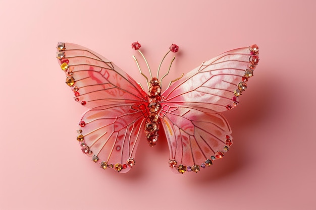 Featuring a pink butterfly on a pink paper backdrop there is room for text and artwork Generative AI