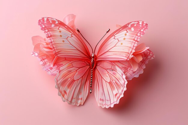 Featuring a pink butterfly on a pink paper backdrop there is room for text and artwork Generative AI