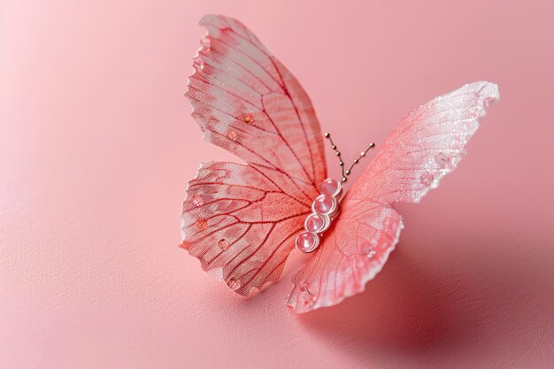 Featuring a pink butterfly on a pink paper backdrop there is room for text and artwork Generative AI