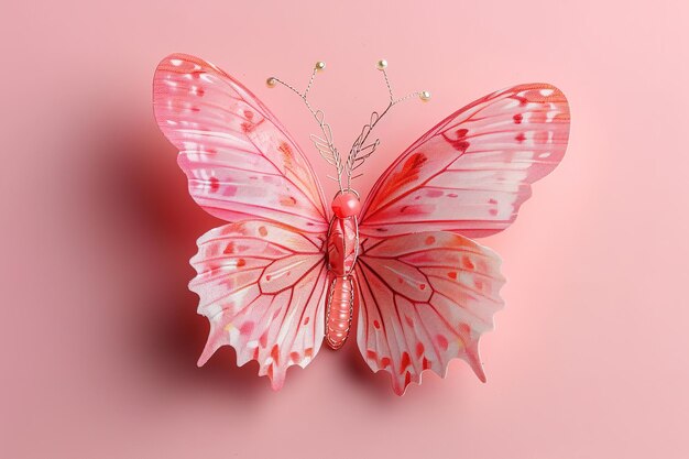 Featuring a pink butterfly on a pink paper backdrop there is room for text and artwork Generative AI