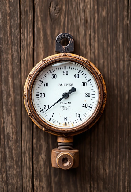 Photo featuring rusty gauge on a wooden background high quality